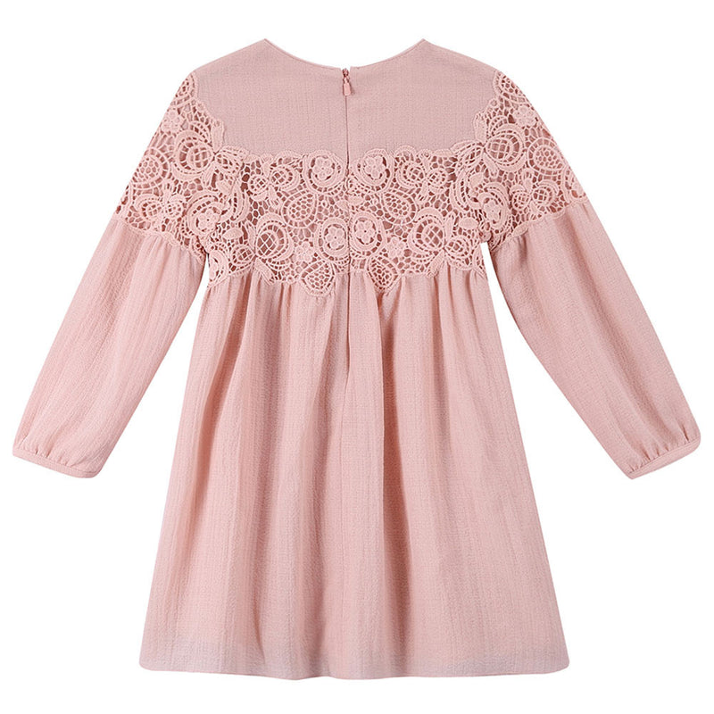 Girls Pink Lace Trims Rib Cuffs Dress - CÉMAROSE | Children's Fashion Store - 6