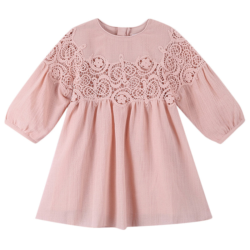 Baby Girls Pink Lace Trims Rib Cuffs Dress - CÉMAROSE | Children's Fashion Store - 1