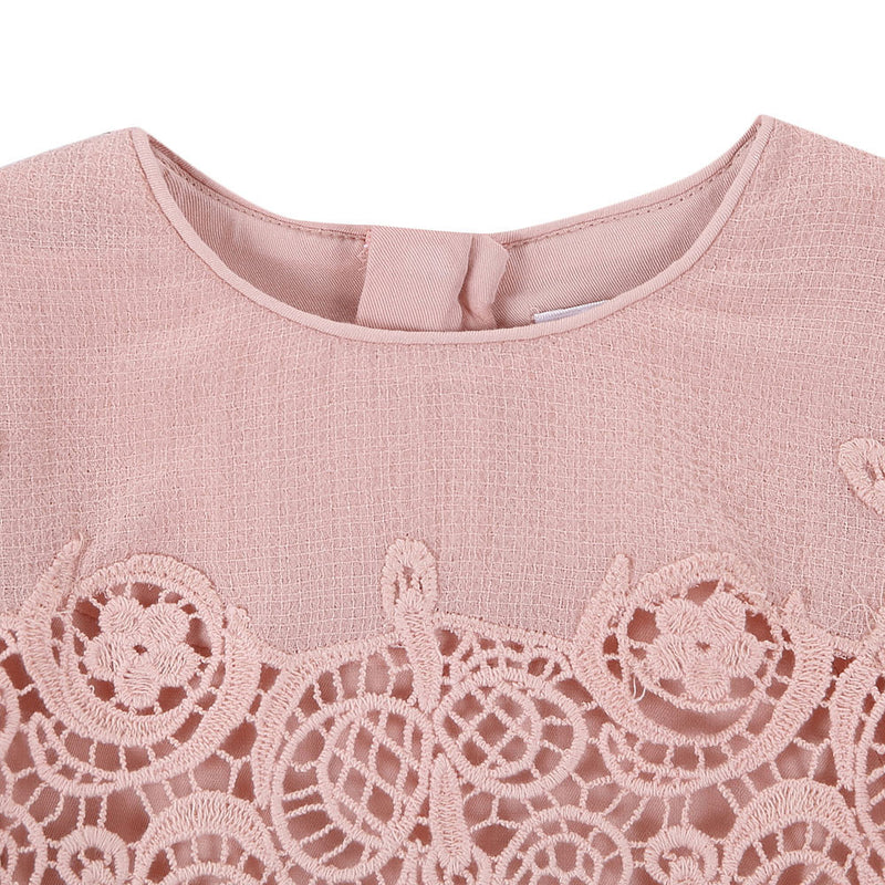 Baby Girls Pink Lace Trims Rib Cuffs Dress - CÉMAROSE | Children's Fashion Store - 3