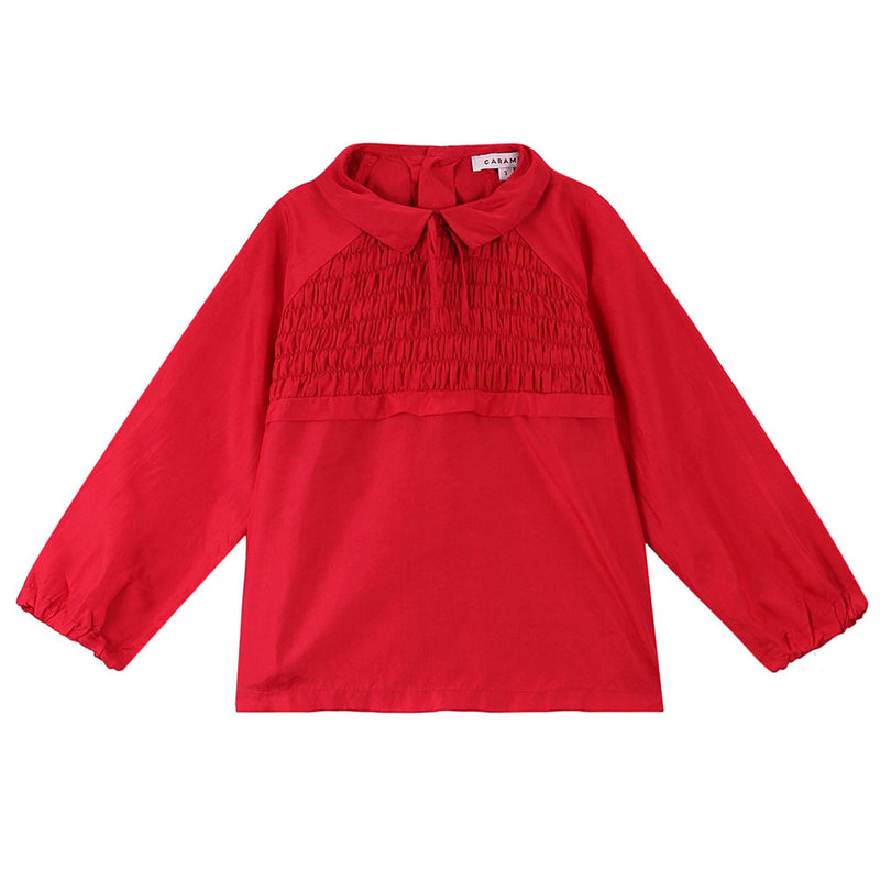 Girls Red Frill Trims Silk Blouse - CÉMAROSE | Children's Fashion Store - 1
