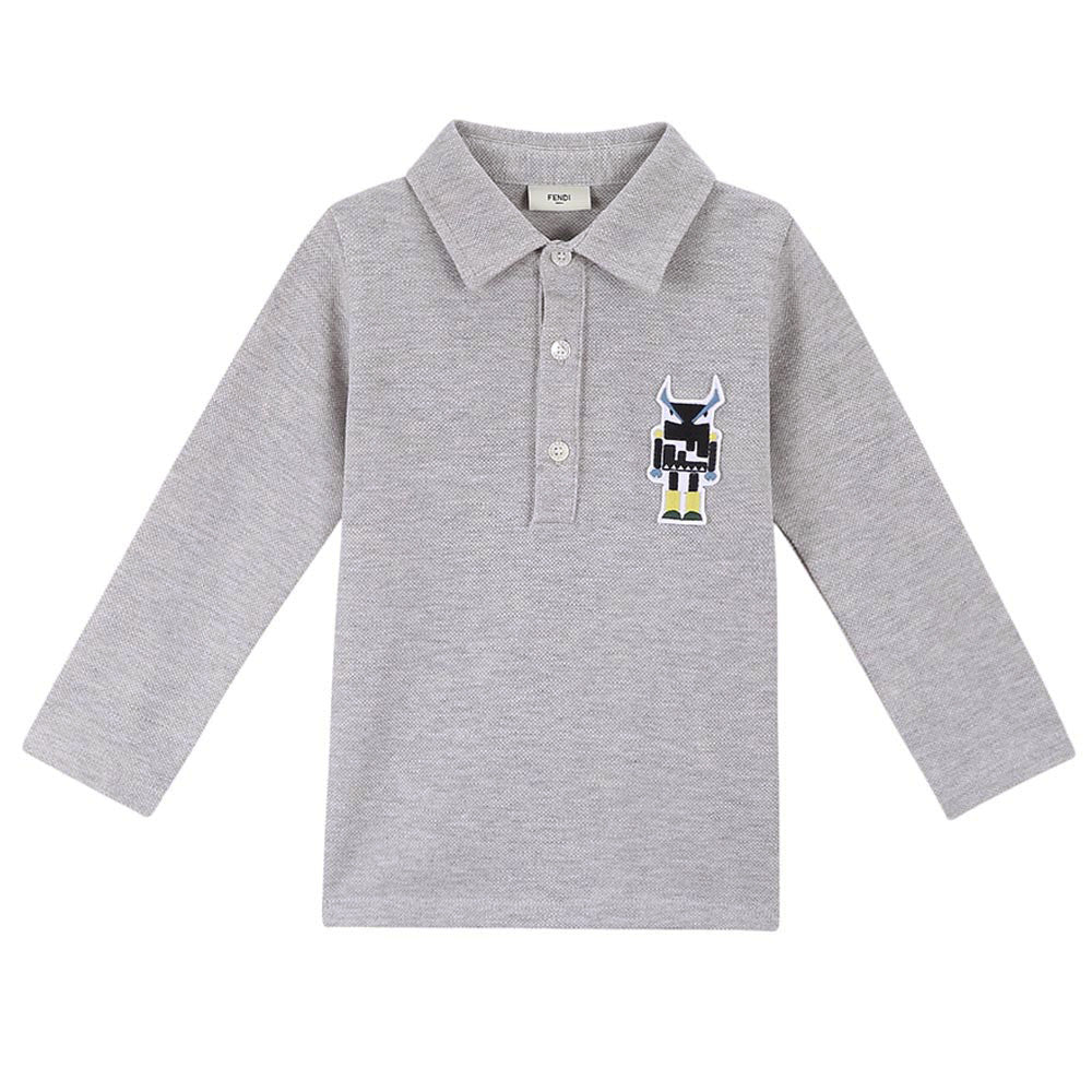 Baby Boys Light Melange Grey Monster Trims Cotton Polo Shirt - CÉMAROSE | Children's Fashion Store - 1