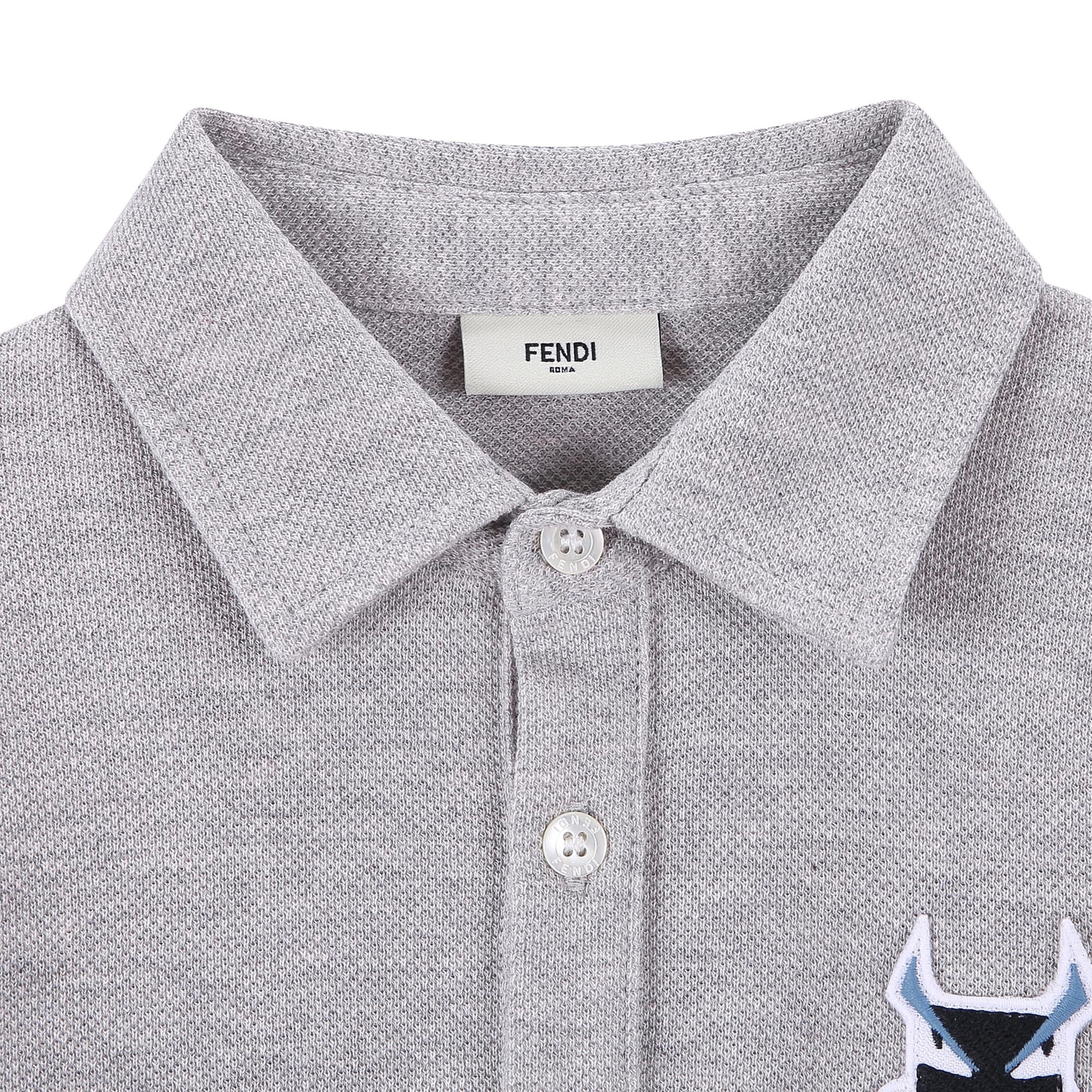 Baby Boys Light Melange Grey Monster Trims Cotton Polo Shirt - CÉMAROSE | Children's Fashion Store - 3