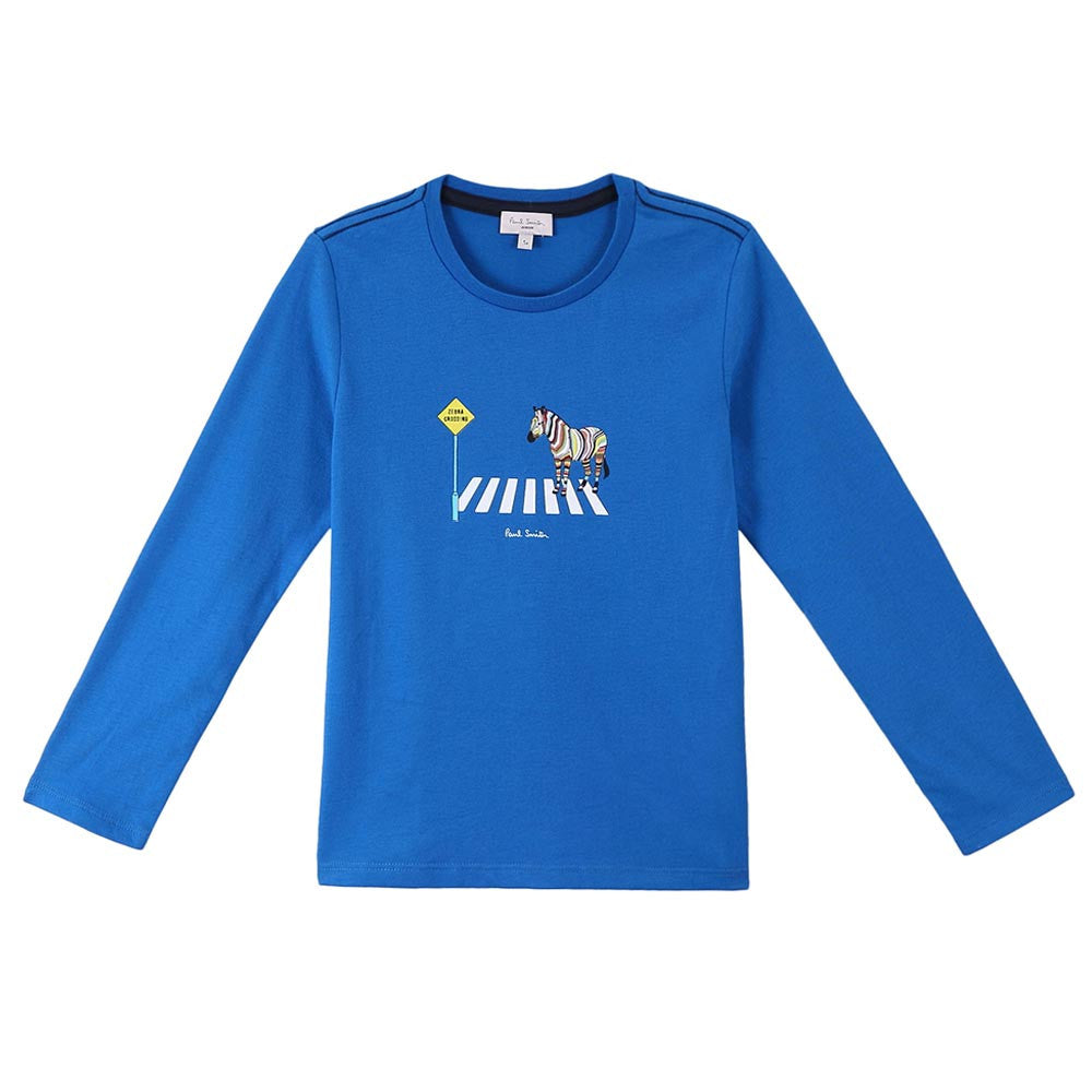 Boys Blue Zebra Printed Trims Cotton T-Shirt - CÉMAROSE | Children's Fashion Store - 1