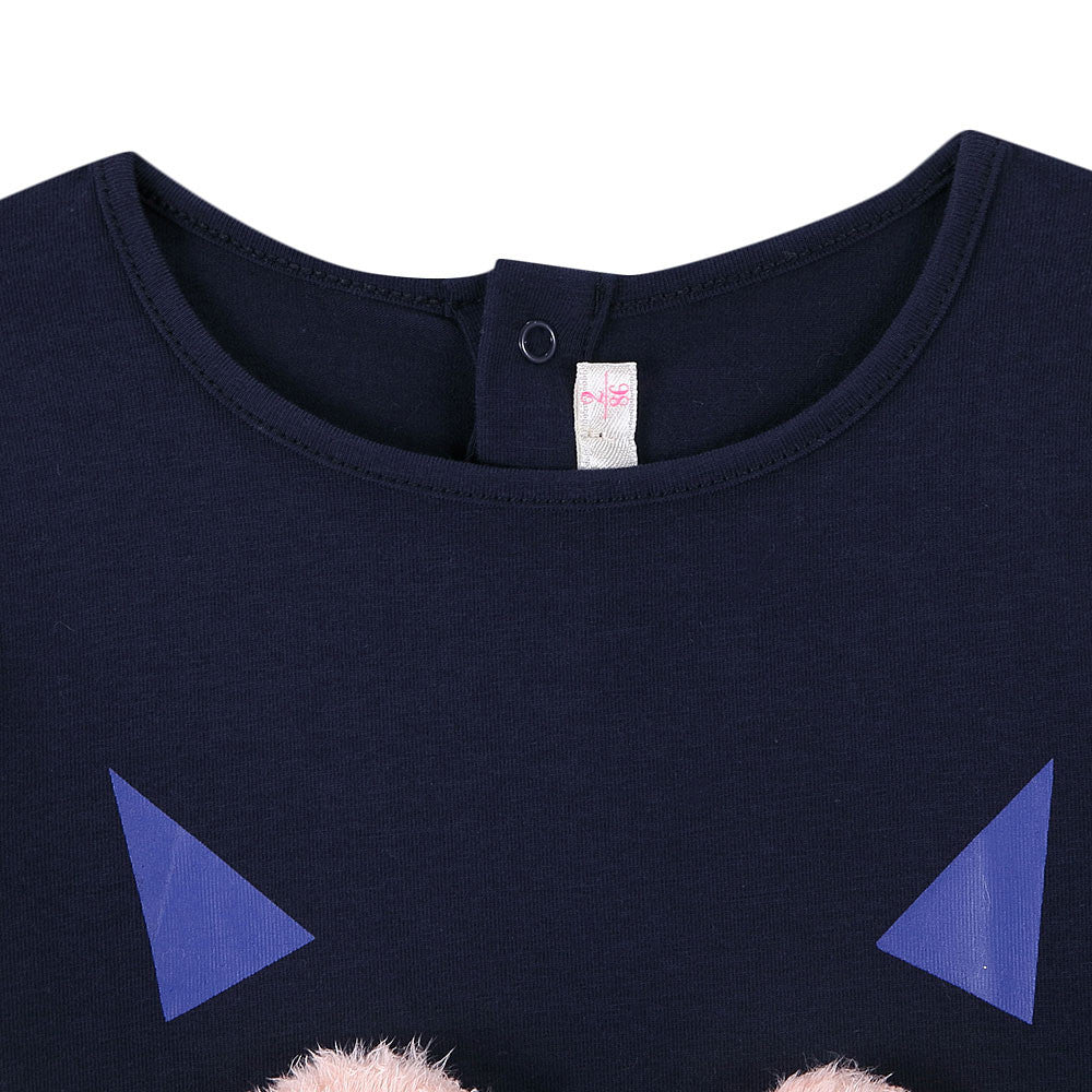 Baby Girls Dark Blue Cat Face Trims Cotton T-Shirt - CÉMAROSE | Children's Fashion Store - 4