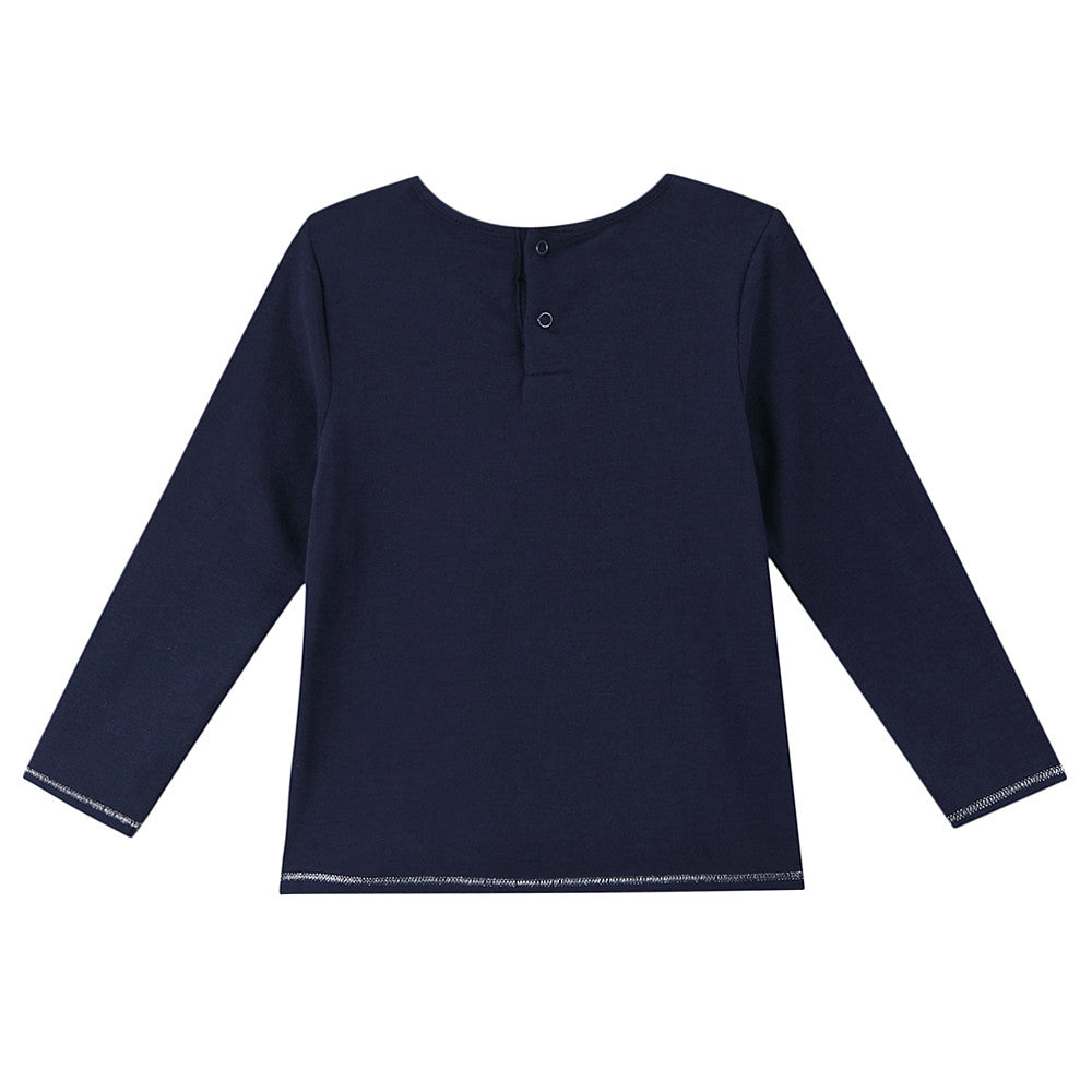 Baby Girls Dark Blue Cat Face Trims Cotton T-Shirt - CÉMAROSE | Children's Fashion Store - 2