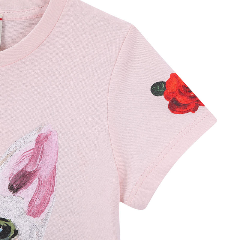 Girls Pink Cotton T-Shirt With Colorful Cat Print Trims - CÉMAROSE | Children's Fashion Store - 5