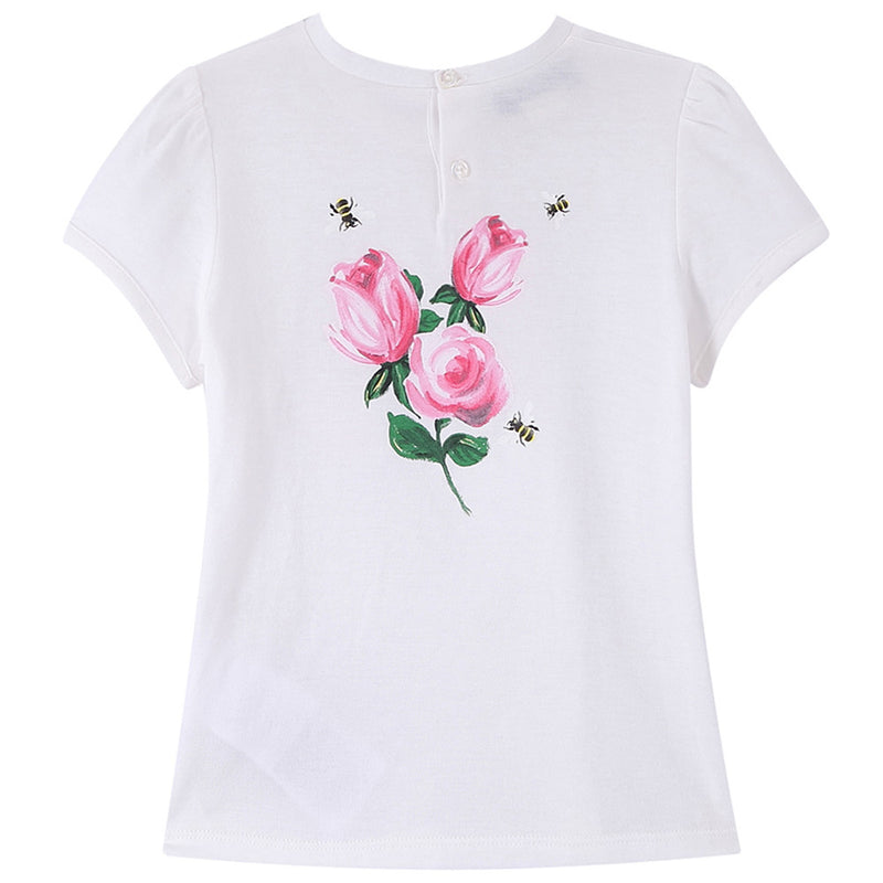 Baby Girls White Cat & Flower Printed Cotton T-Shirt - CÉMAROSE | Children's Fashion Store - 2
