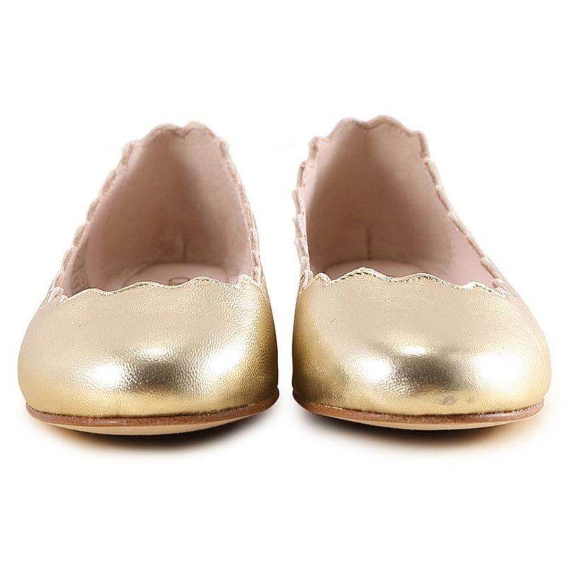 Girls Gold Curved Edge Leather Shoes - CÉMAROSE | Children's Fashion Store - 2