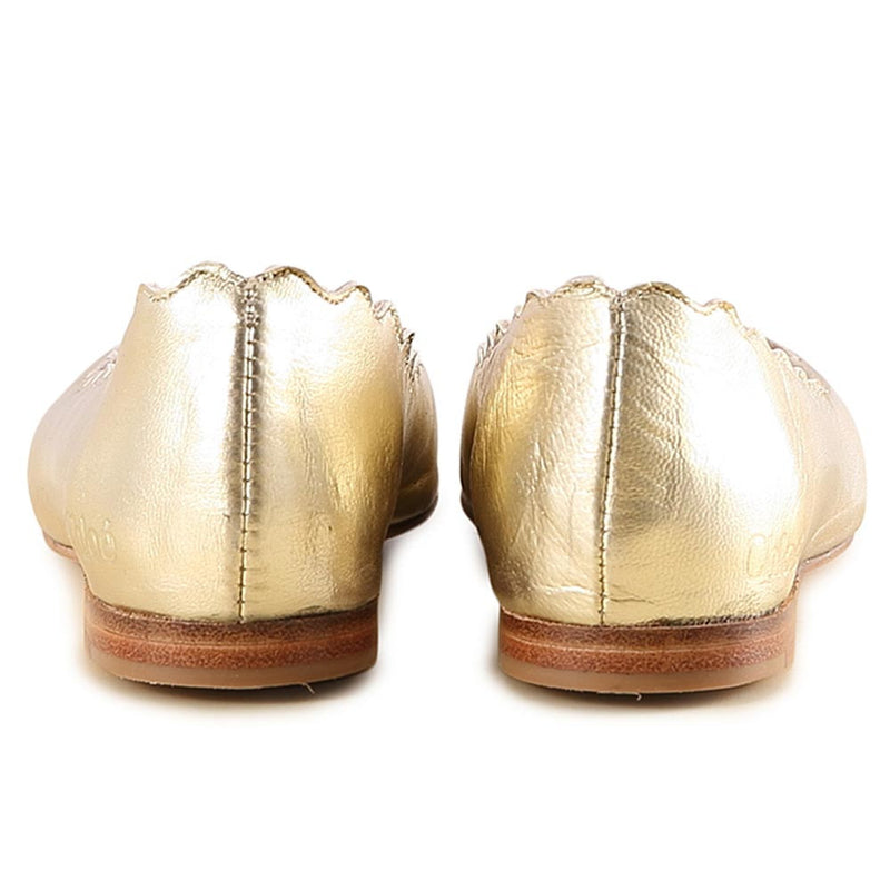 Girls Gold Curved Edge Leather Shoes - CÉMAROSE | Children's Fashion Store - 4