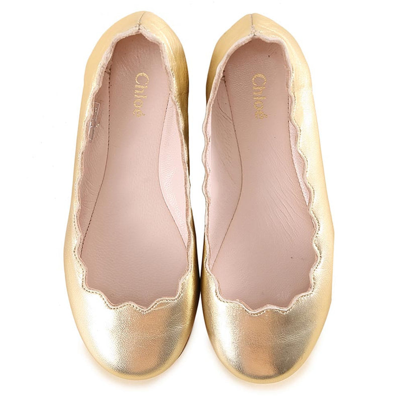 Girls Gold Curved Edge Leather Shoes - CÉMAROSE | Children's Fashion Store - 3