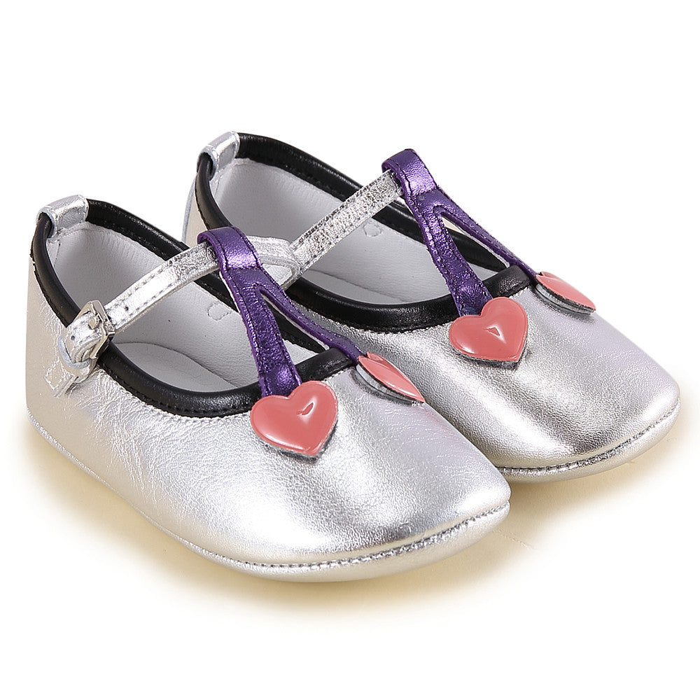 Baby Girls Silver Cherry Leather Shoes - CÉMAROSE | Children's Fashion Store - 1