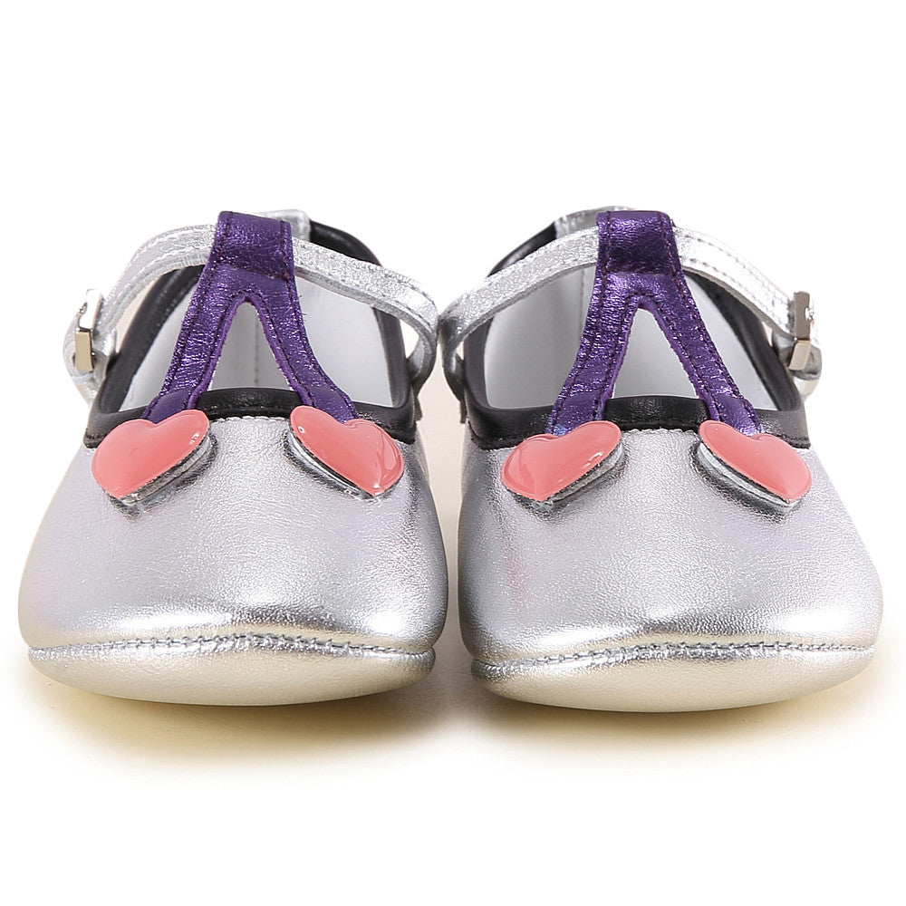 Baby Girls Silver Cherry Leather Shoes - CÉMAROSE | Children's Fashion Store - 3
