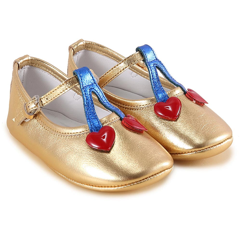 Baby Girls Gold Cherry Leather Shoes - CÉMAROSE | Children's Fashion Store - 1