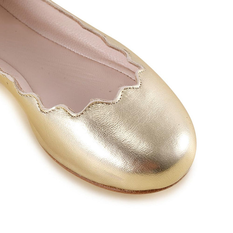 Girls Gold Curved Edge Leather Shoes - CÉMAROSE | Children's Fashion Store - 6