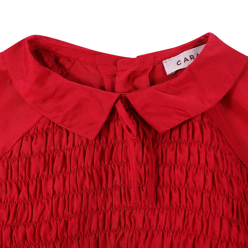 Girls Red Frill Trims Silk Blouse - CÉMAROSE | Children's Fashion Store - 5