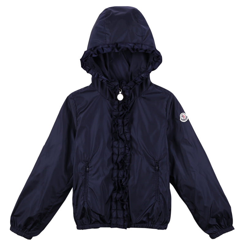 Girls Navy Blue Frilly Hooded 'Darma' Zip-Up Tops - CÉMAROSE | Children's Fashion Store - 1
