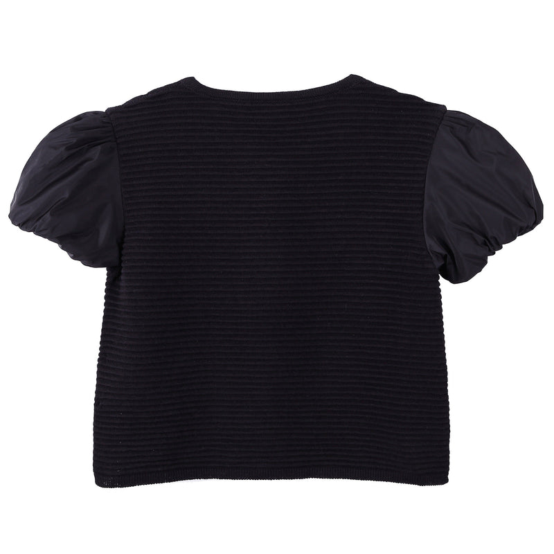 Girls Black Striped Knitted Sleeveless Cardigan - CÉMAROSE | Children's Fashion Store - 2