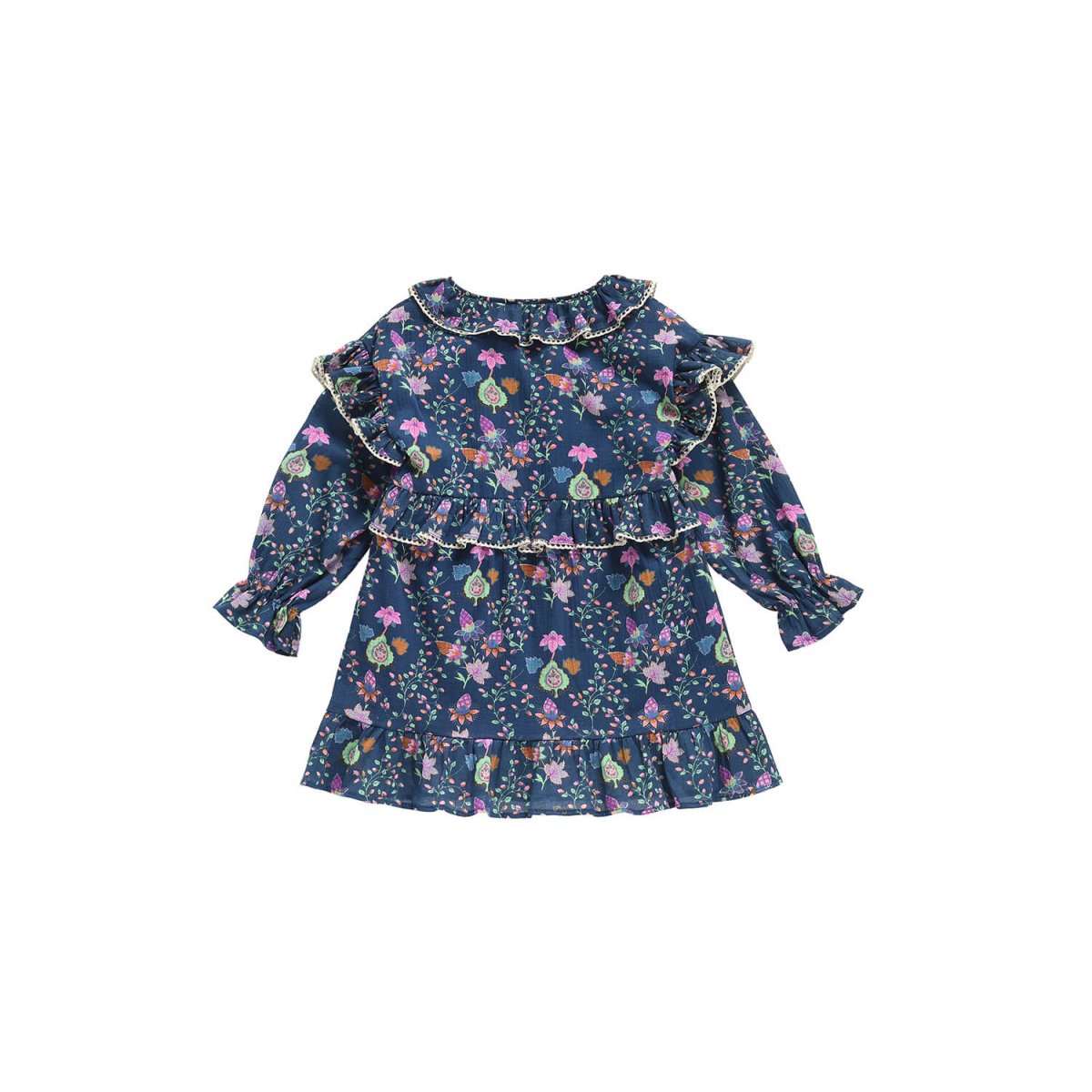 Girls Blue Pine Cone Cotton Dress