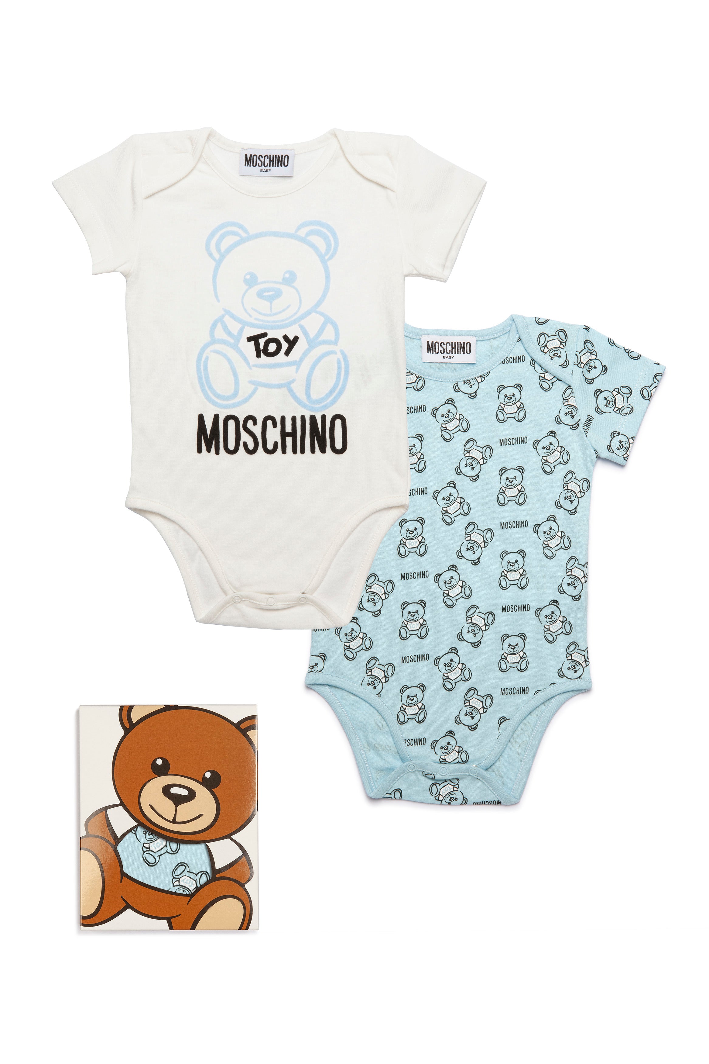 Baby Boys White & Blue Logo Cotton Set (2 Pieces）