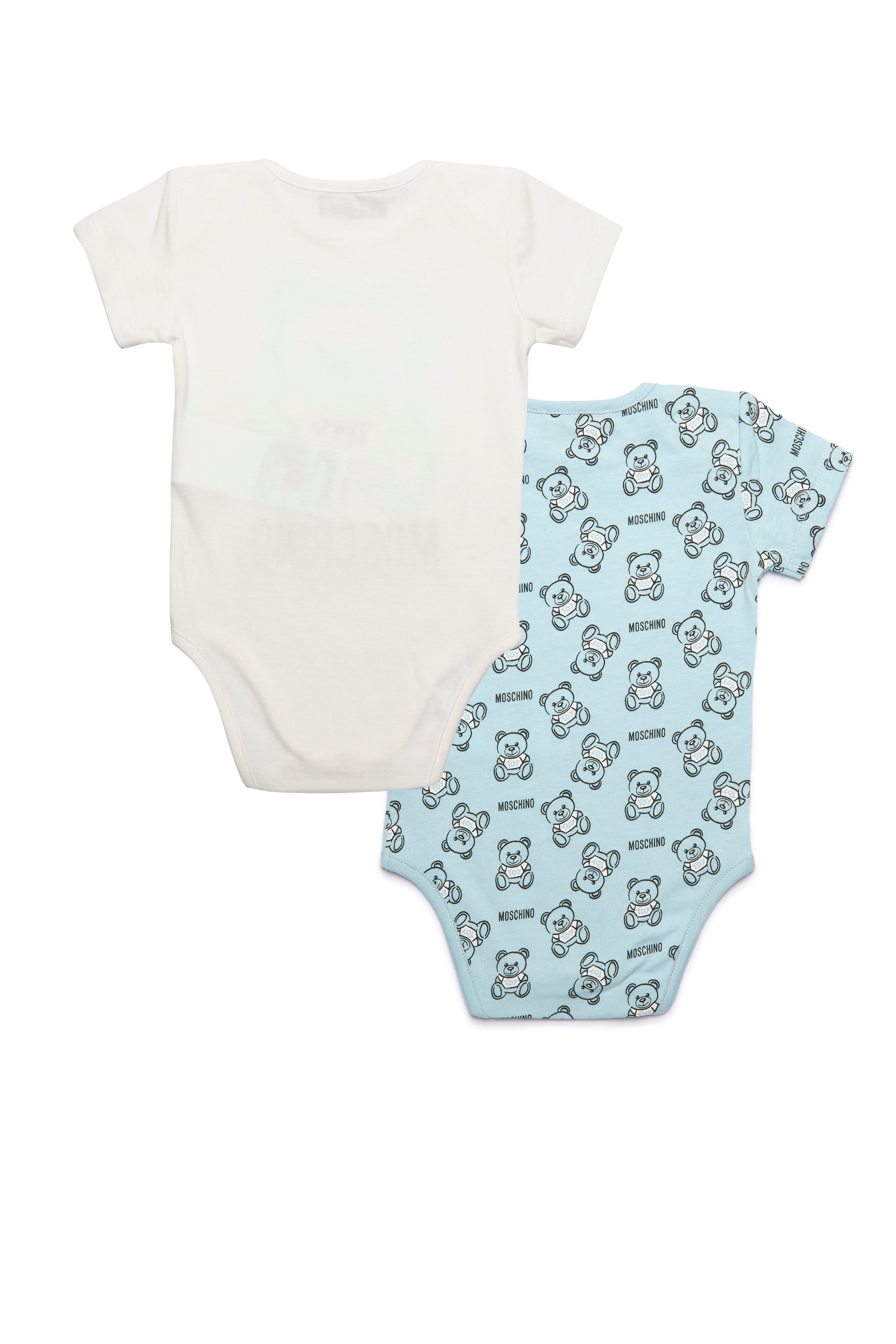 Baby Boys White & Blue Logo Cotton Set (2 Pieces）