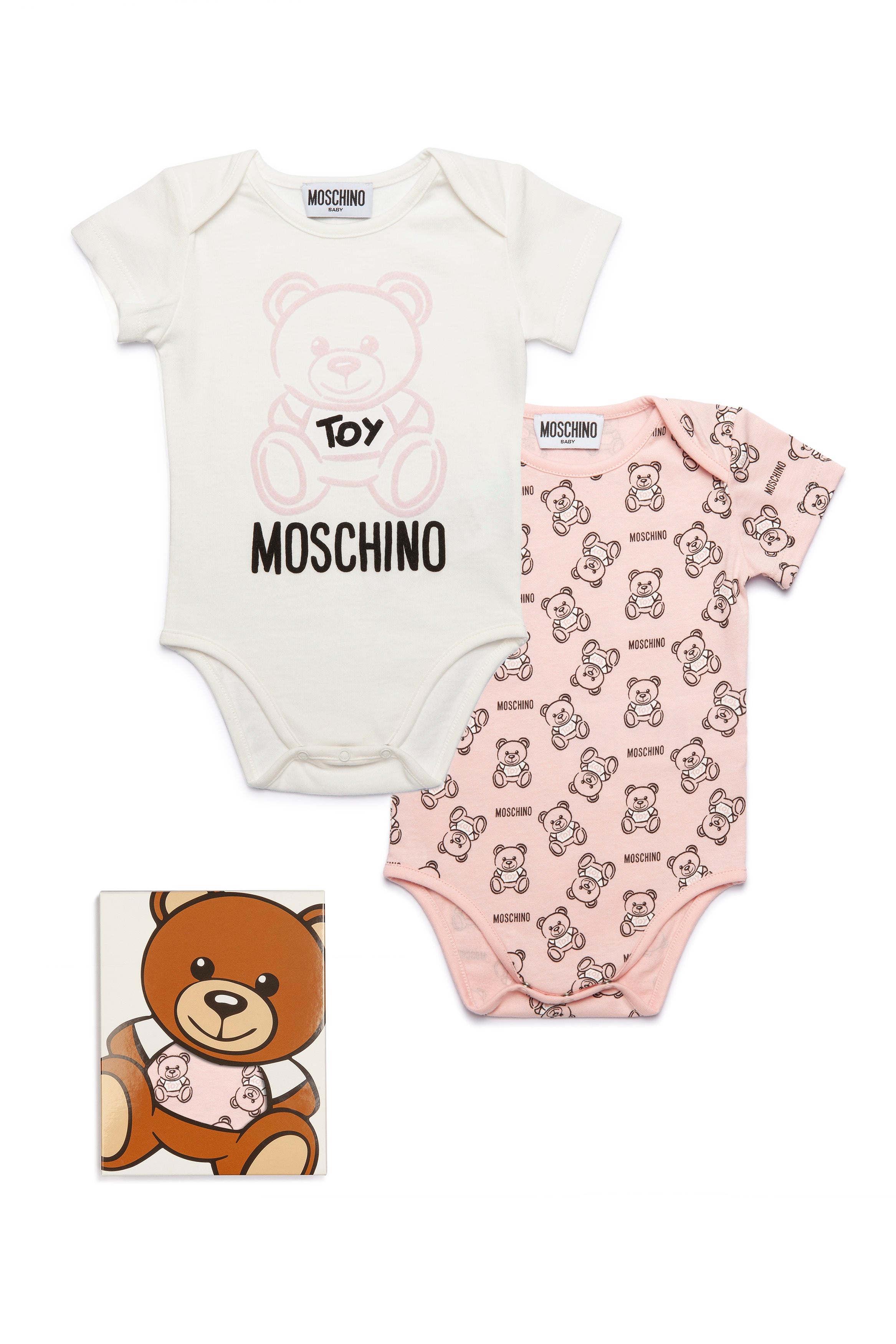 Baby Girls White & Pink Logo Cotton Set (2 Pieces）