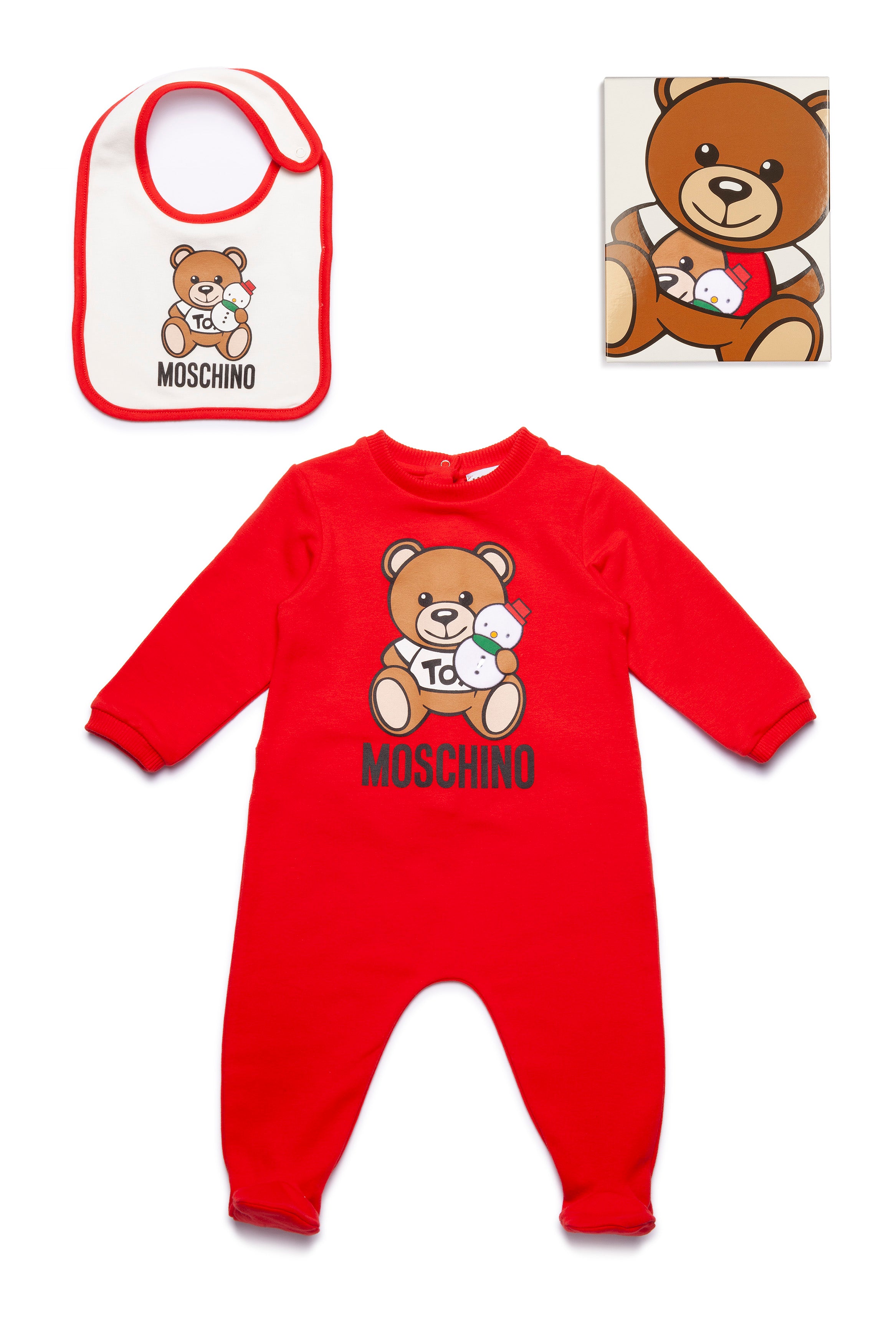Baby Boys & Girls Red Logo Cotton Jumpsuit & Bib