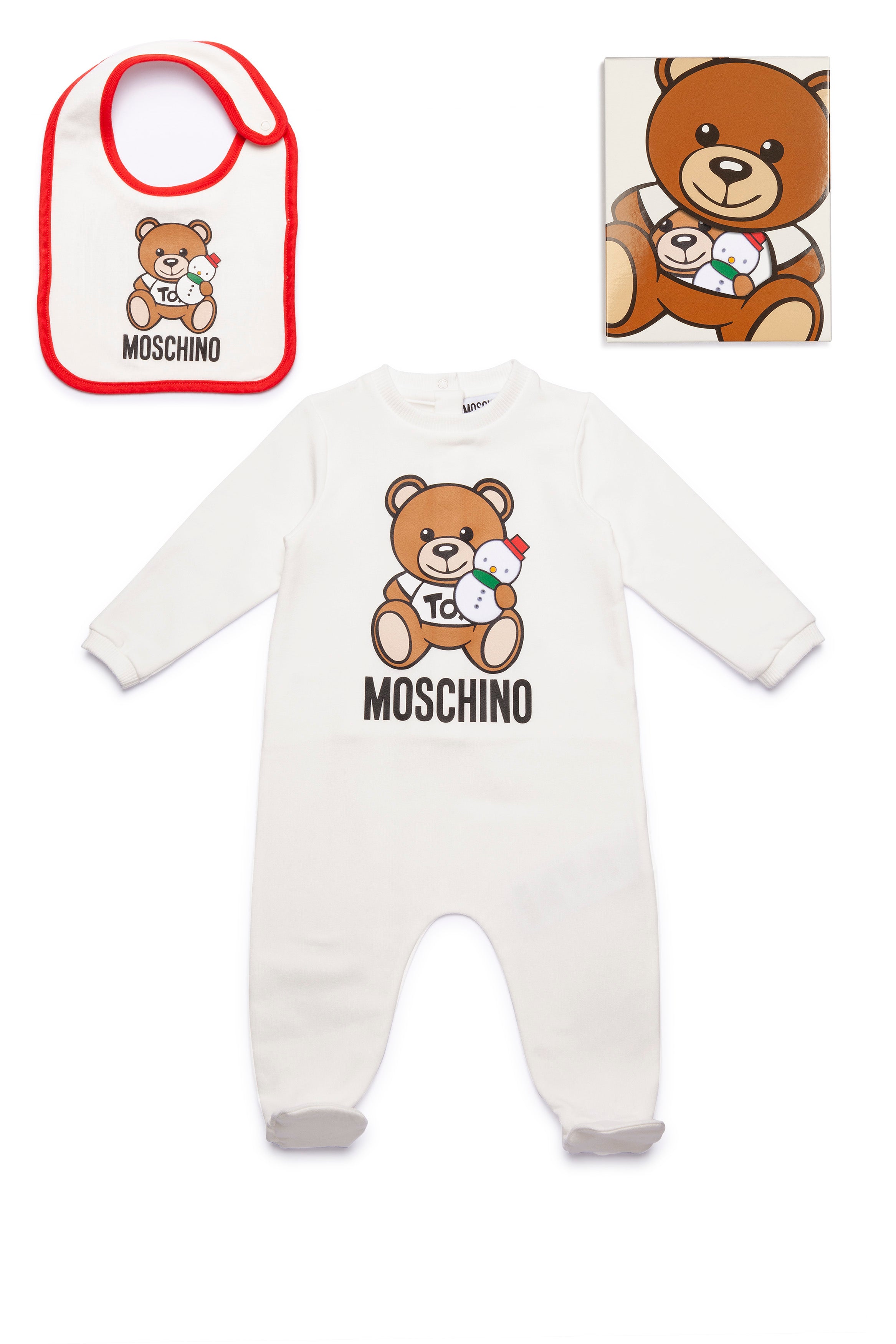 Baby Boys & Girls White Logo Cotton Jumpsuit & Bib