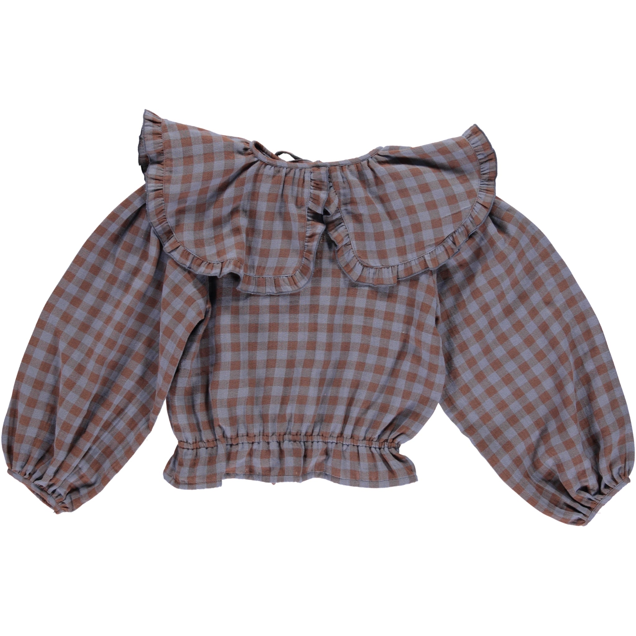 Girls Blue Check Ruffled Cotton Top