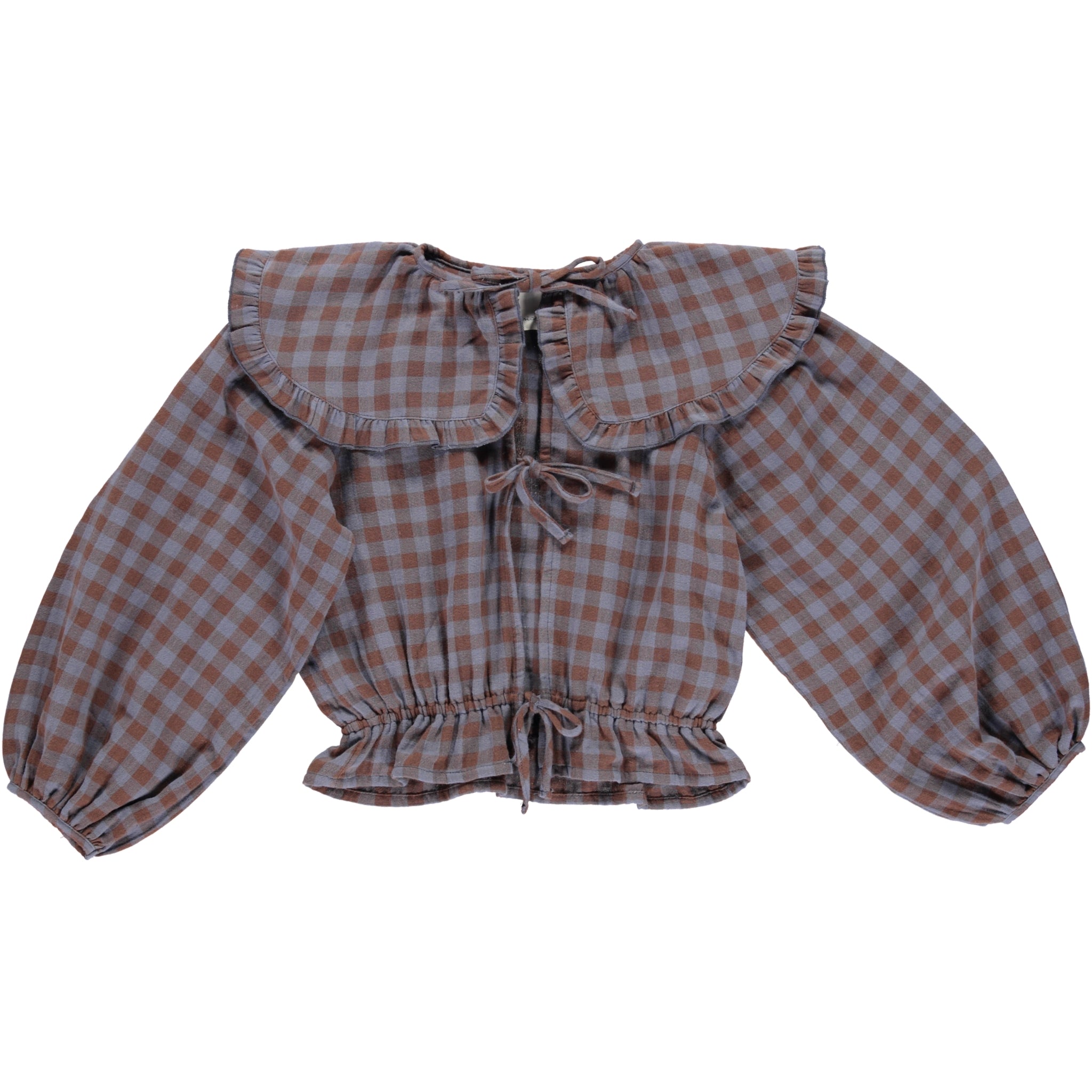 Girls Blue Check Ruffled Cotton Top