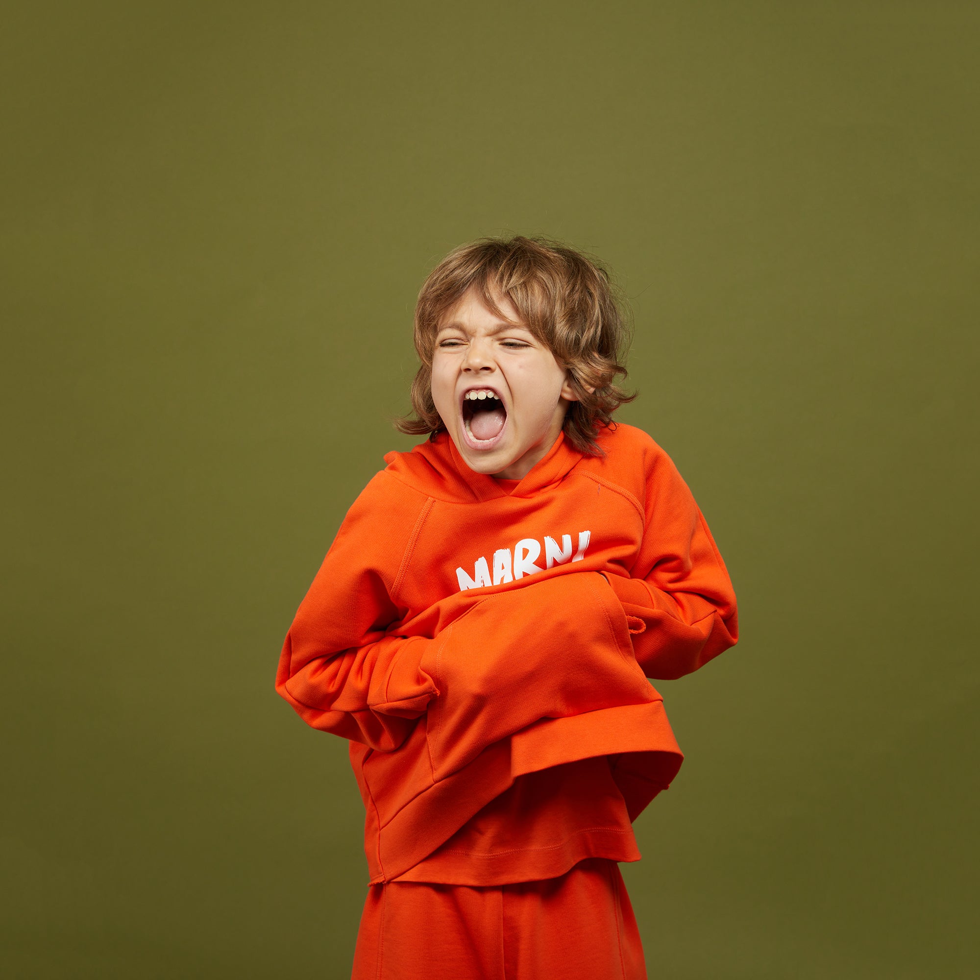 Boys & Girls Orange Hooded Cotton Sweatshirt
