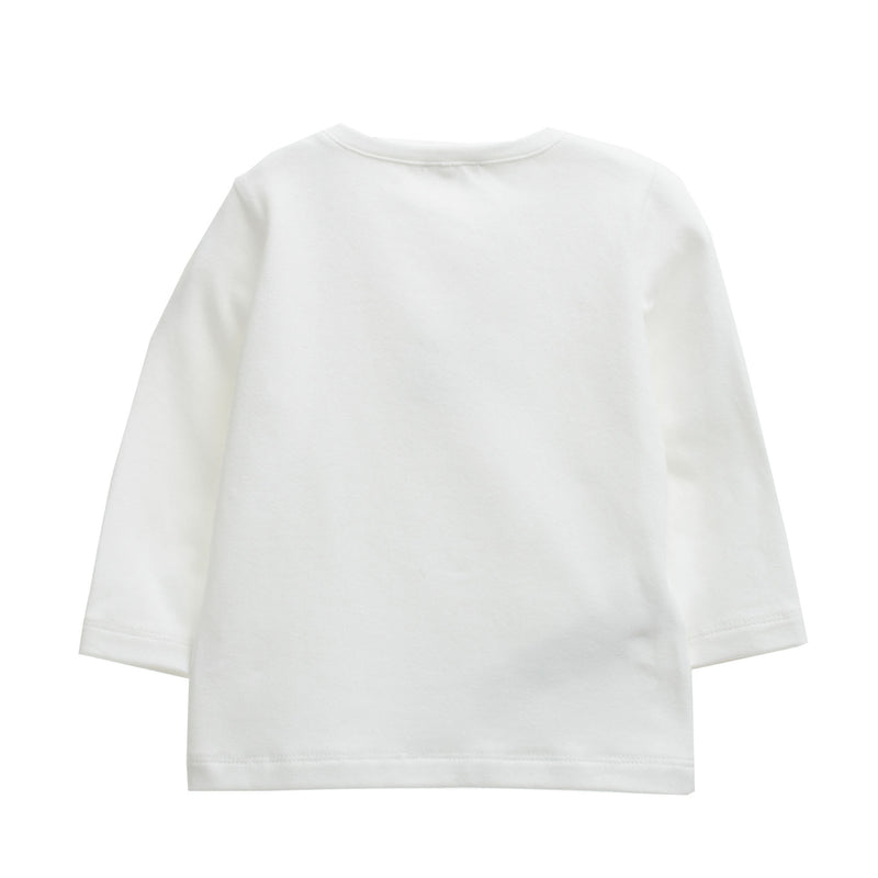 Baby Girls Milk White Cotton T-Shirt With Apple Green Pom-pom - CÉMAROSE | Children's Fashion Store - 2