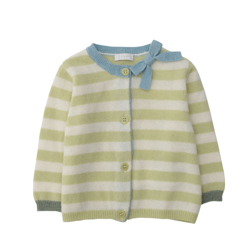 Baby Girls Apple Green & Milk White Stripe Cardigan - CÉMAROSE | Children's Fashion Store - 1