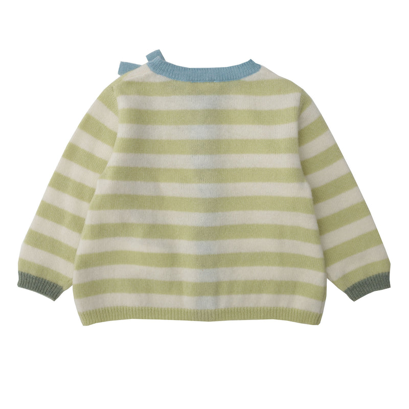 Baby Girls Apple Green & Milk White Stripe Cardigan - CÉMAROSE | Children's Fashion Store - 2