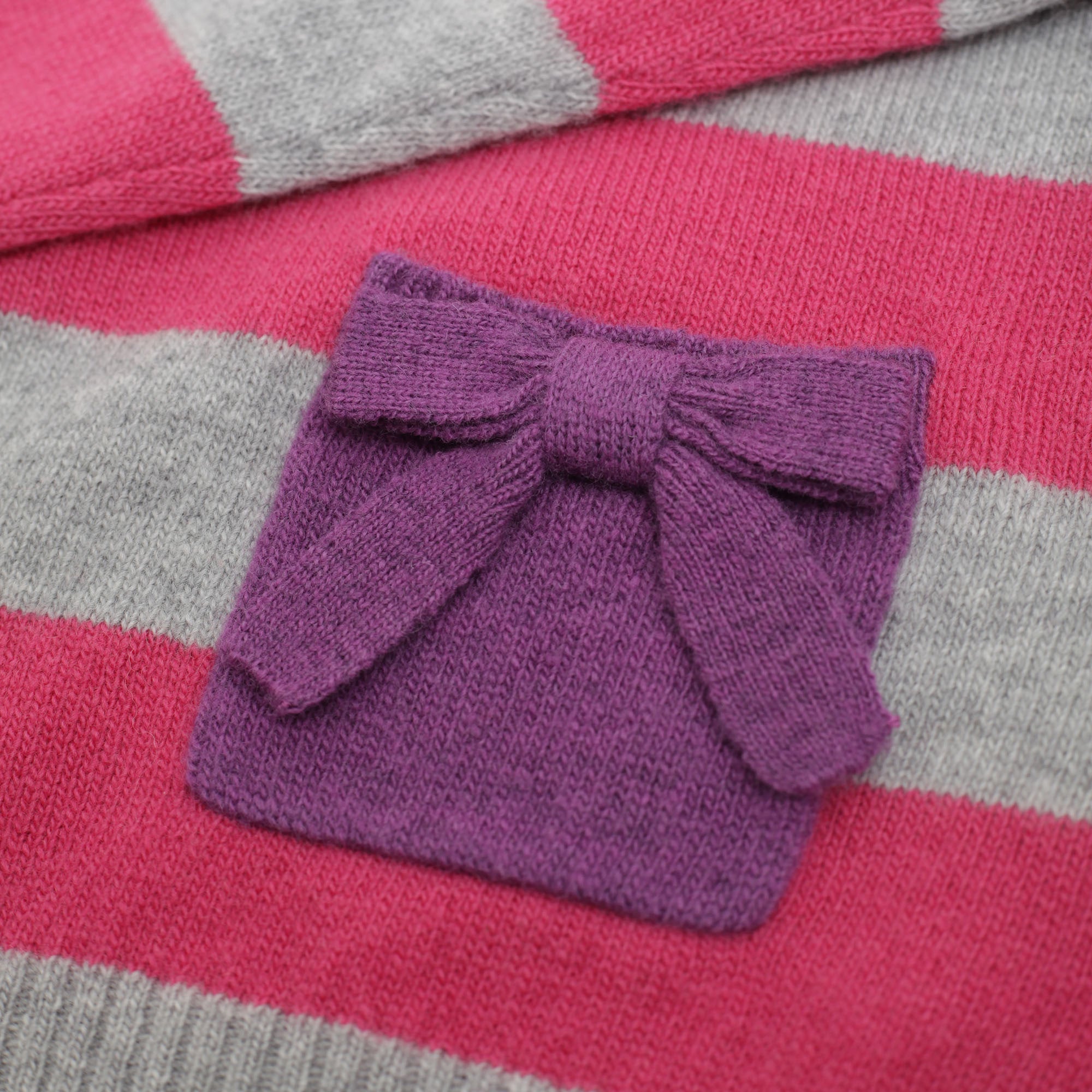 Girls Grey & Pink Striped Wool Sweater With Bow Pocket - CÉMAROSE | Children's Fashion Store - 3