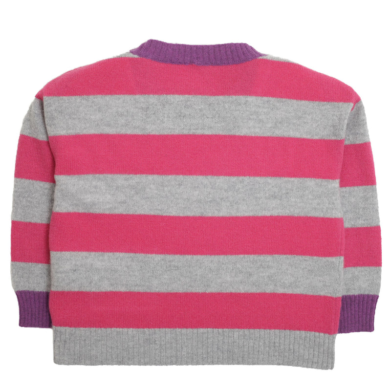 Girls Grey & Pink Striped Wool Sweater With Bow Pocket - CÉMAROSE | Children's Fashion Store - 2