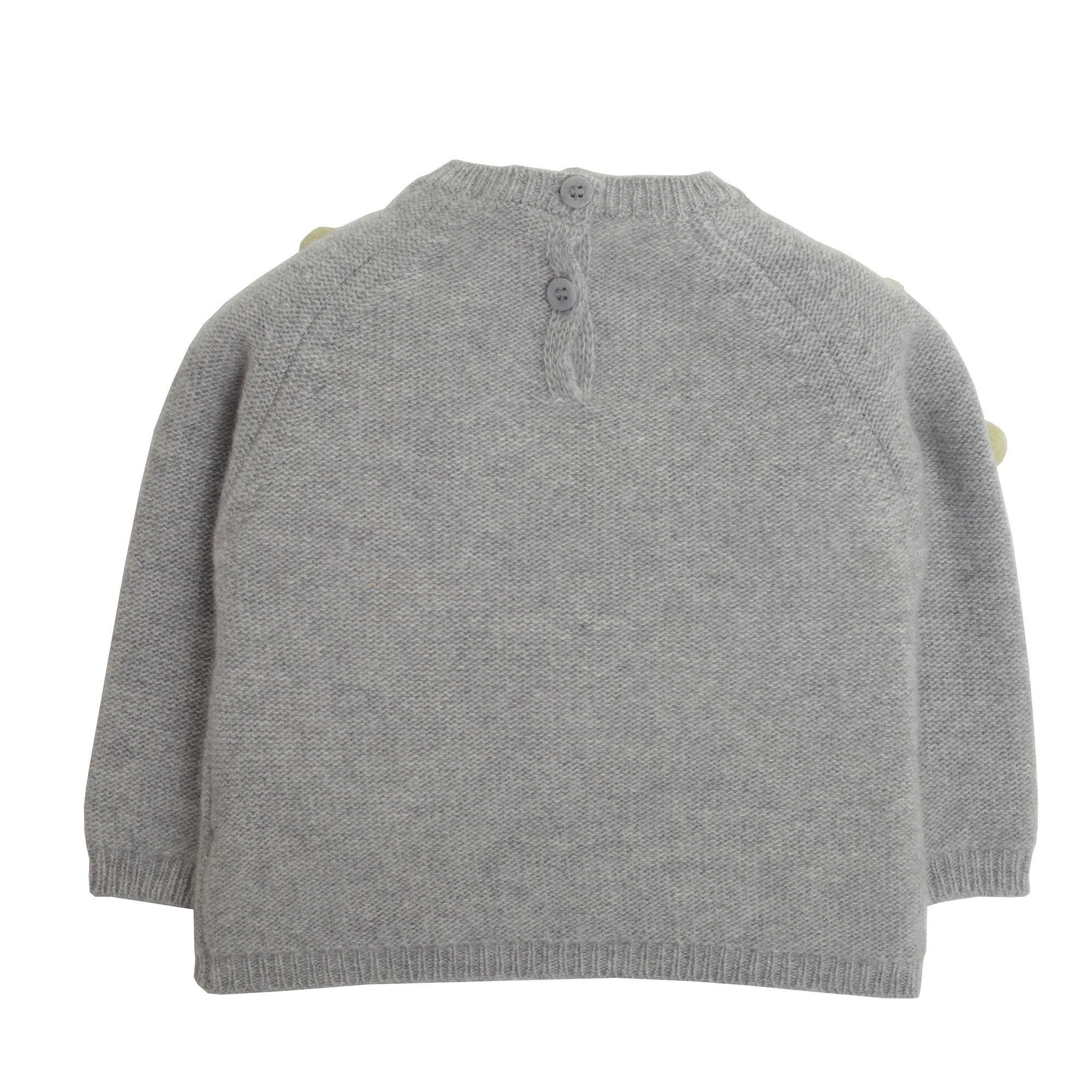 Girls Cloud Grey Wool Sweater With Apple Green Pom-pom Trims - CÉMAROSE | Children's Fashion Store - 2