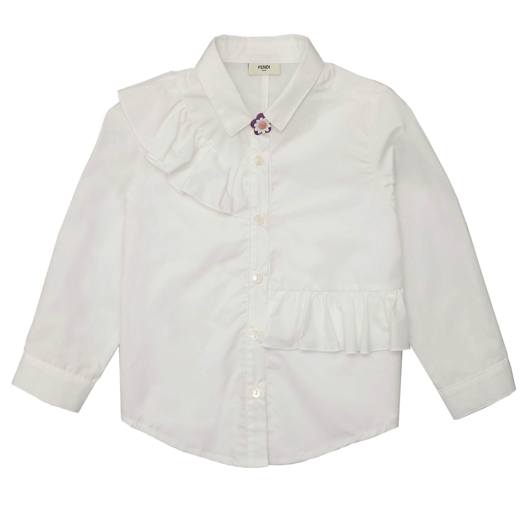 Girls White Ruffled Trims Cotton Shirt - CÉMAROSE | Children's Fashion Store - 1