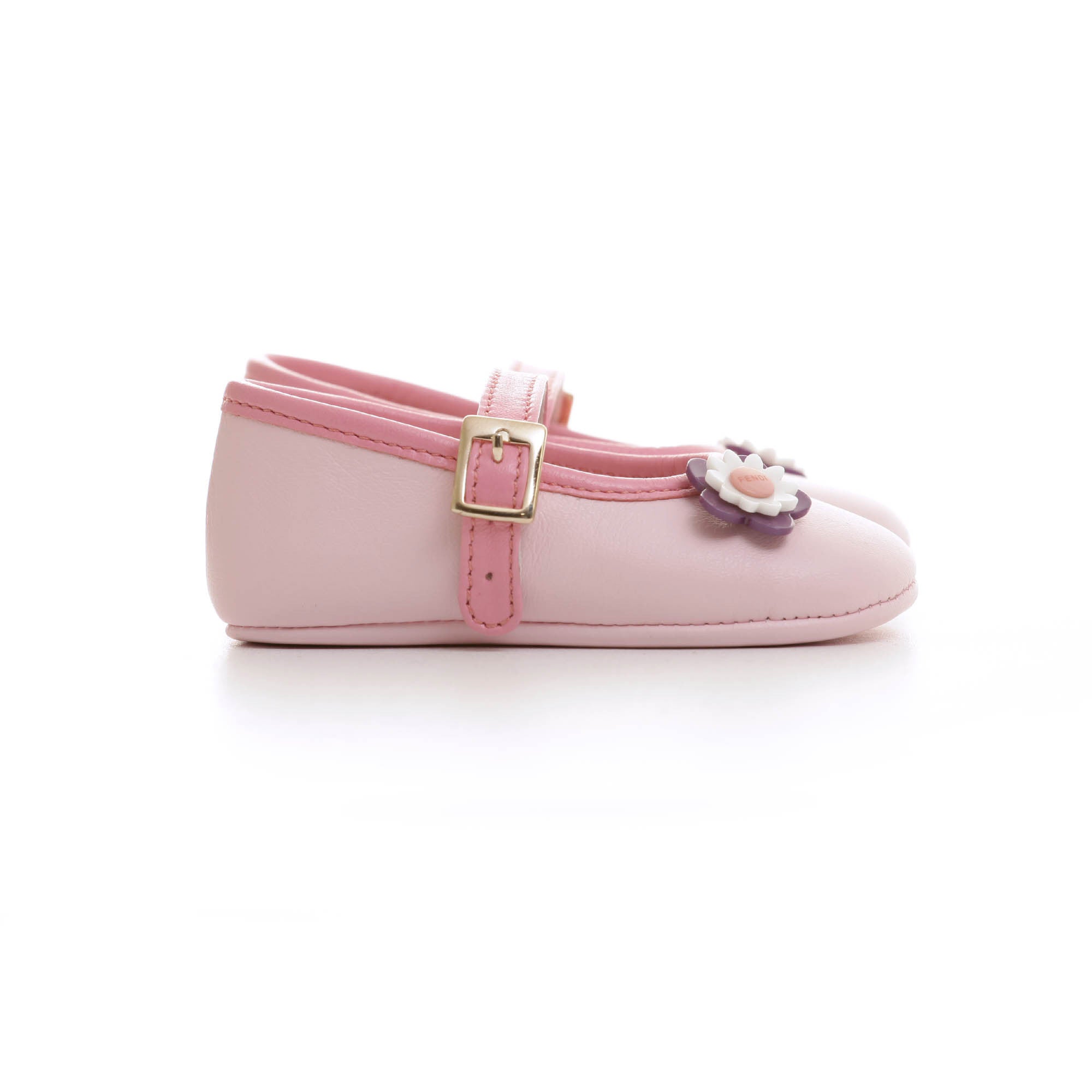 Baby Girls Pink Leather Pre-Walker Shoes With Patch Flowers Trims - CÉMAROSE | Children's Fashion Store - 2