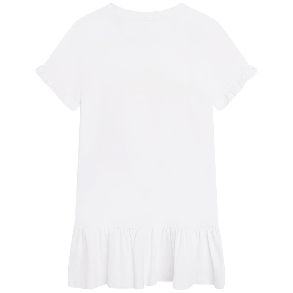 Girls White Printed Dress