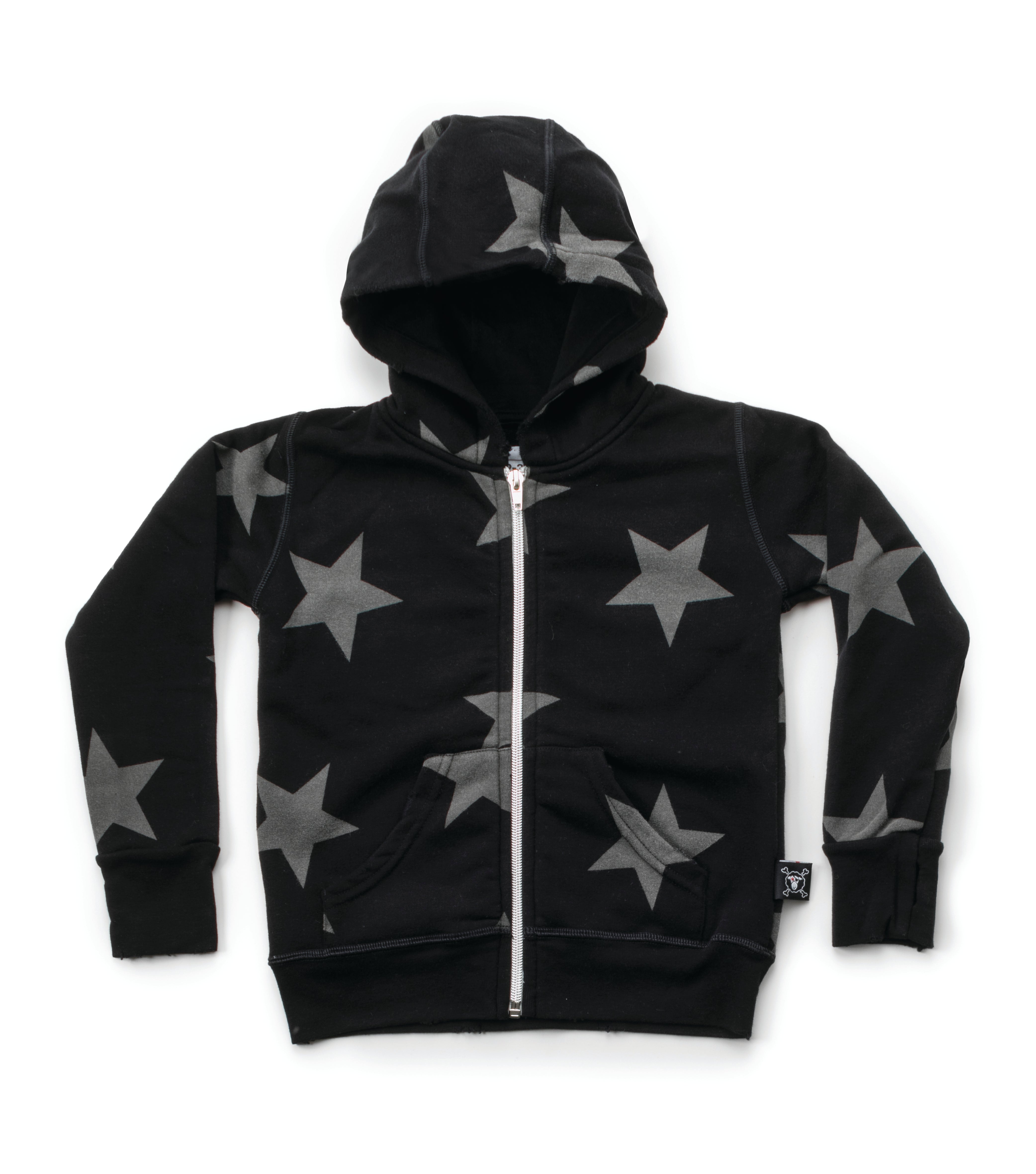 Boys Black Cotton Star Zip Hoodie