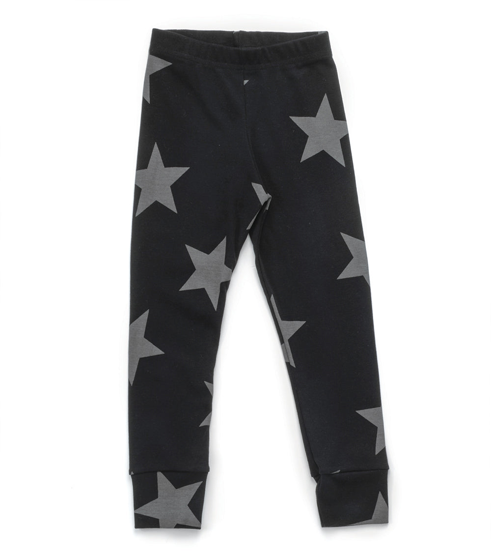 Girls Black Star Cotton Leggings