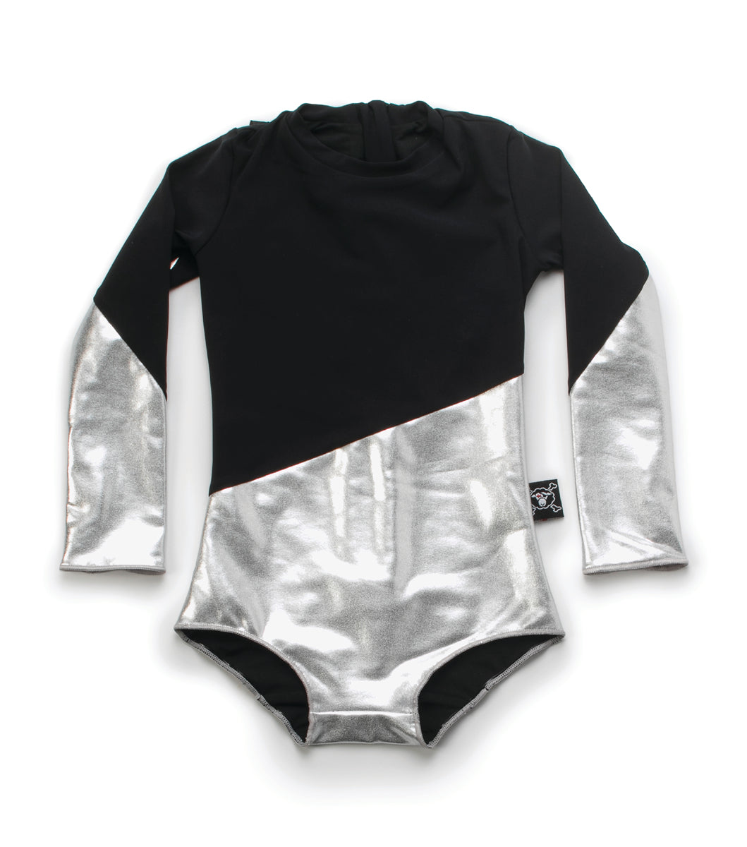 Girls Silver Black Swimsuit