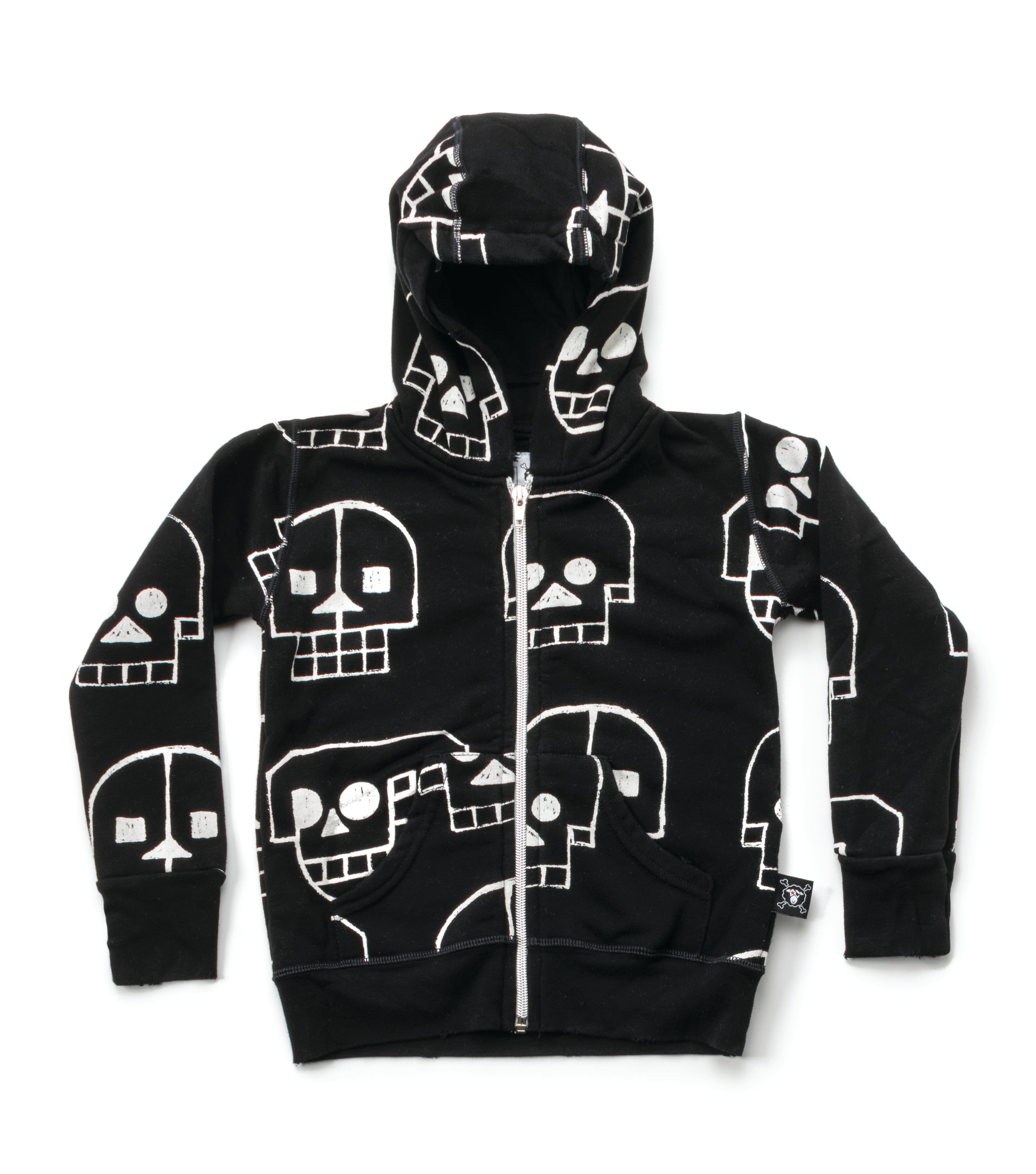 Boys Black Cotton Skull Zip Hoodie