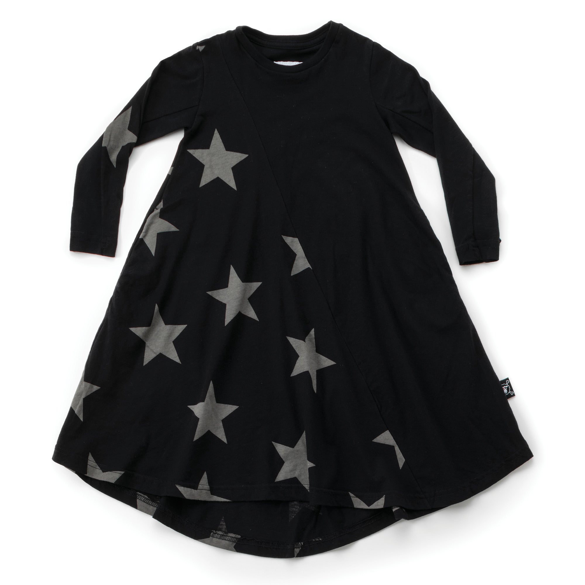 Girls Black Cotton Star Dress