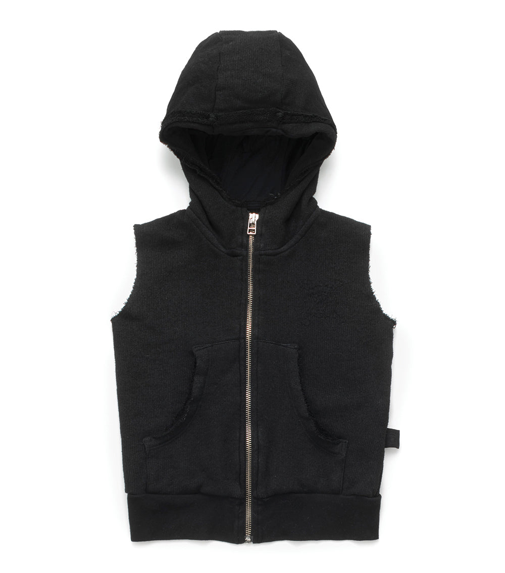 Girls Black Hooded Cotton Vest