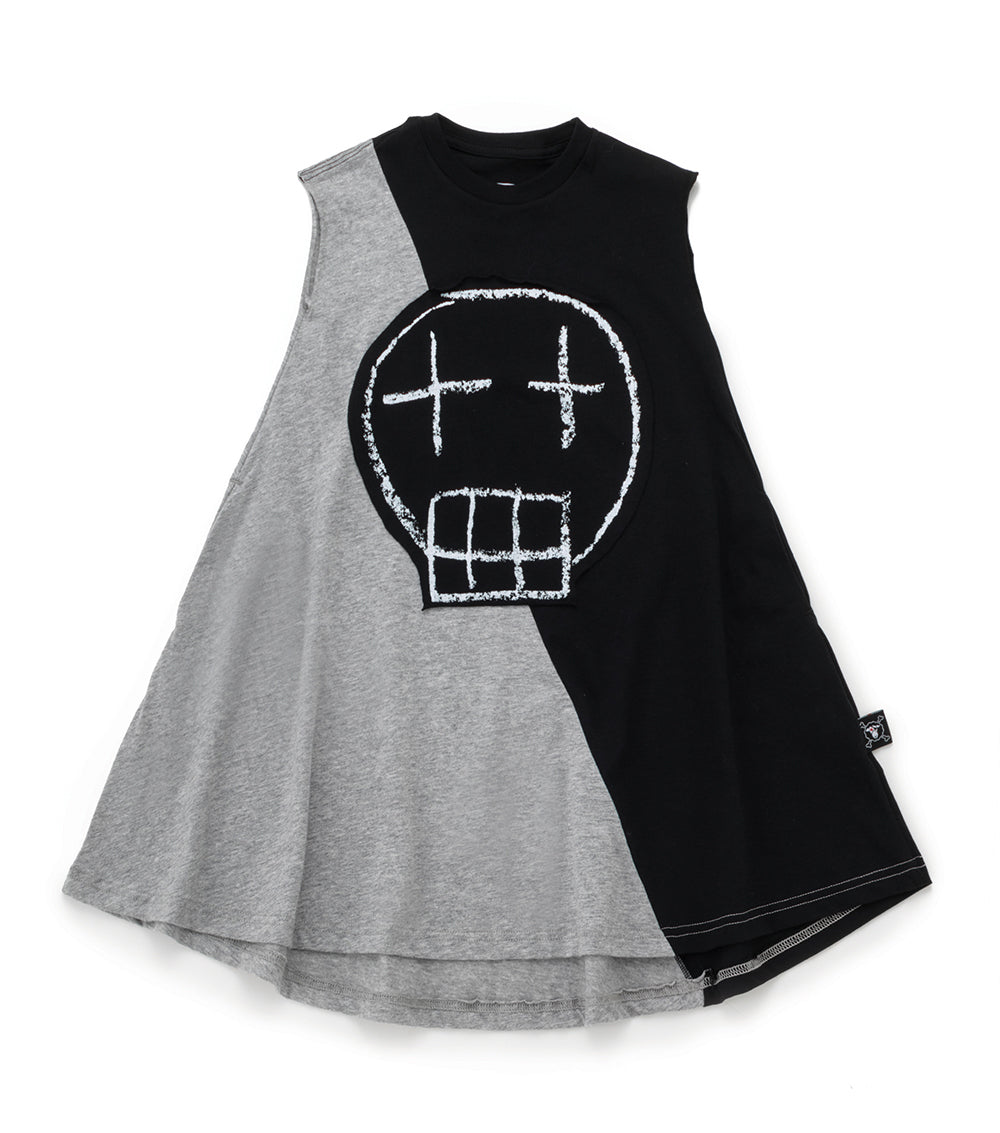 Baby Girls Black & Grey Sketch Skull Dress