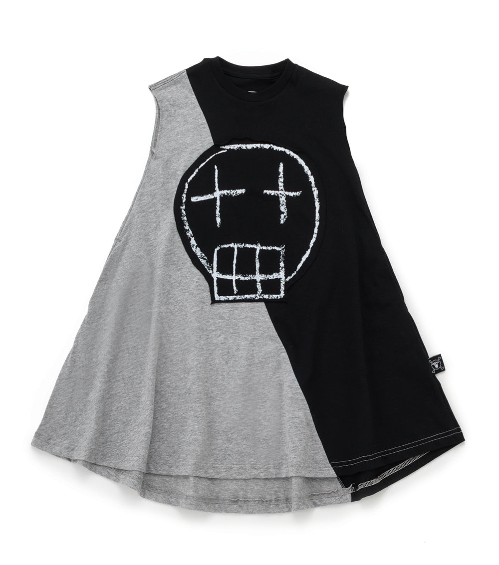 Girls Black & Grey Sketch Skull Dress