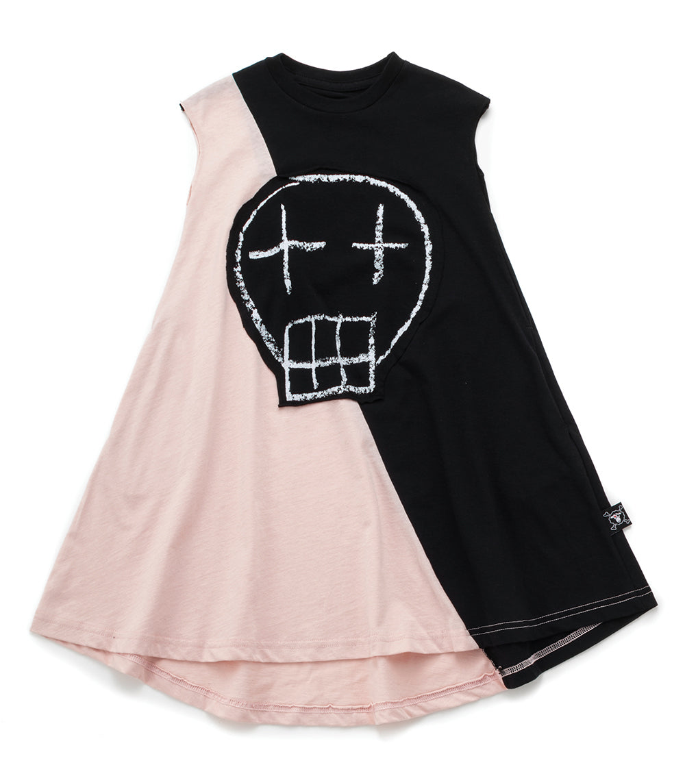 Baby Girls Black & Pink Sketch Skull Dress