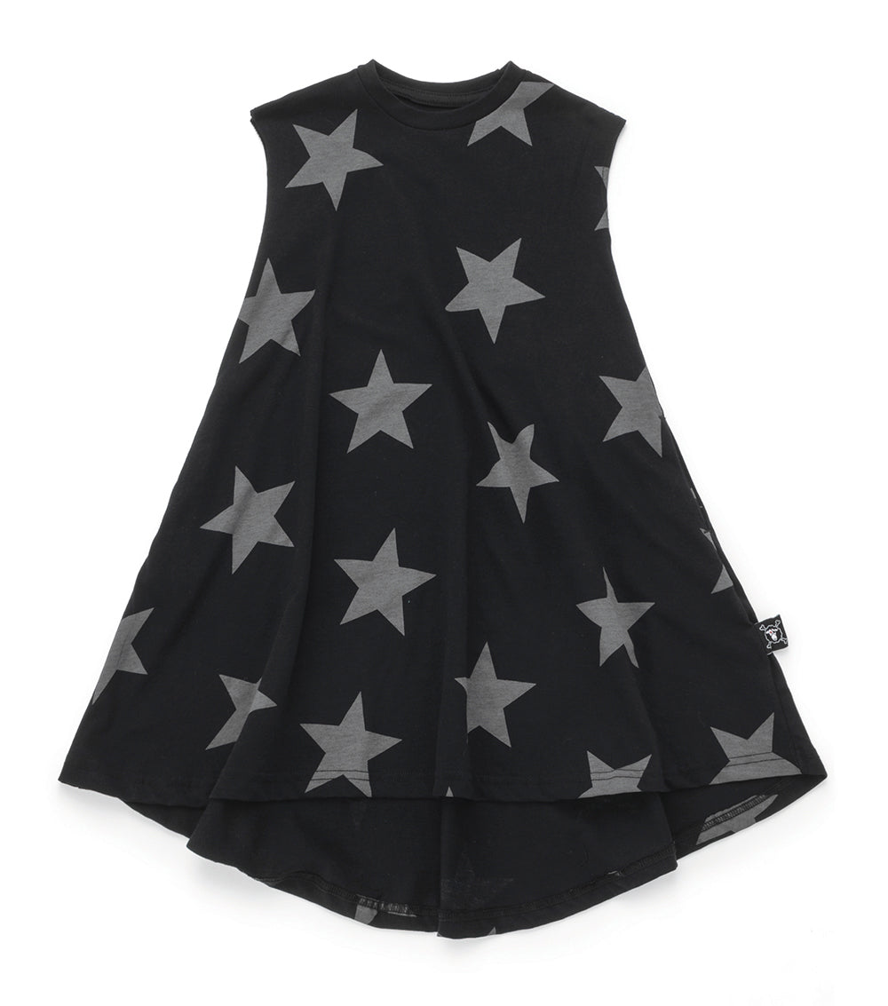 Girls Black Star Cotton Dress