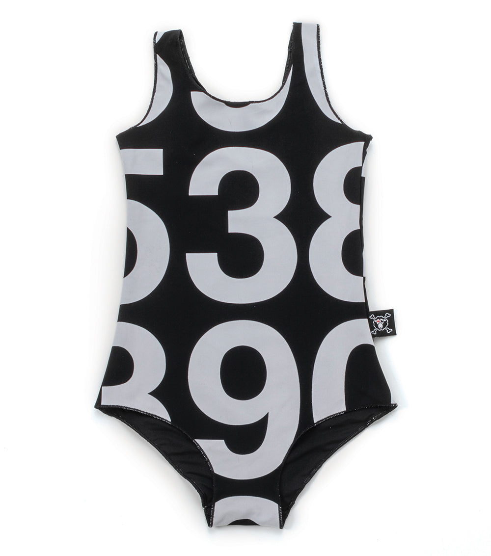 Baby Girls Black Number Swimsuit